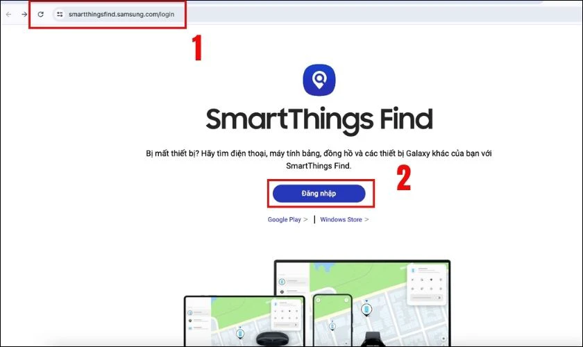Truy cập v&agrave;o trang web Find My Mobile v&agrave; bấm v&agrave;o Đăng nhập
