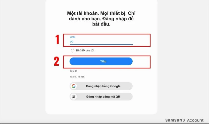 Đăng nhập bằng t&agrave;i khoản Samsung Account của bạn