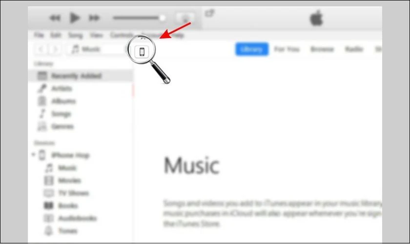 Mở ứng dụng iTunes tr&ecirc;n m&aacute;y t&iacute;nh v&agrave; kết nối điện thoại