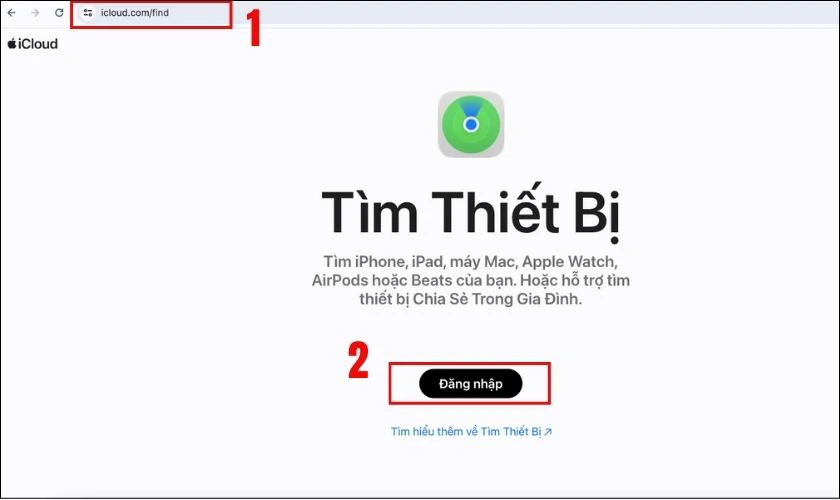 V&agrave;o trang web iCloud v&agrave; đăng nhập bằng t&agrave;i khoản Apple ID