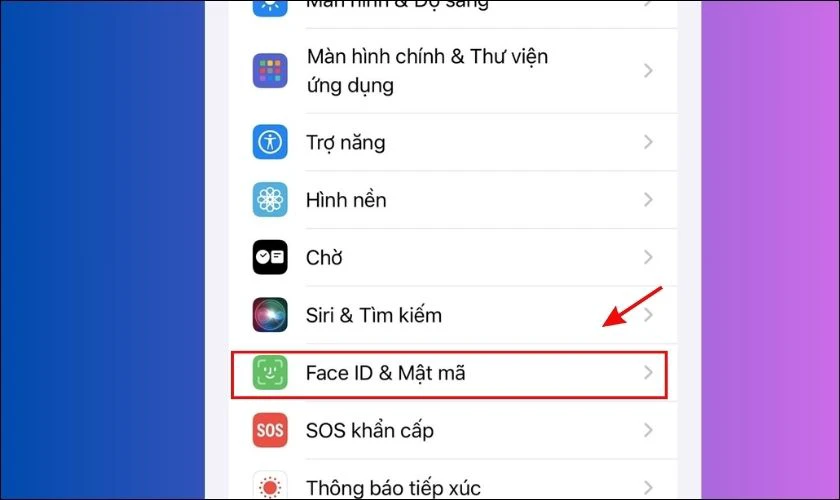 Nhấn chọn v&agrave;o Face ID & Mật m&atilde; hoặc Touch ID & Passcode