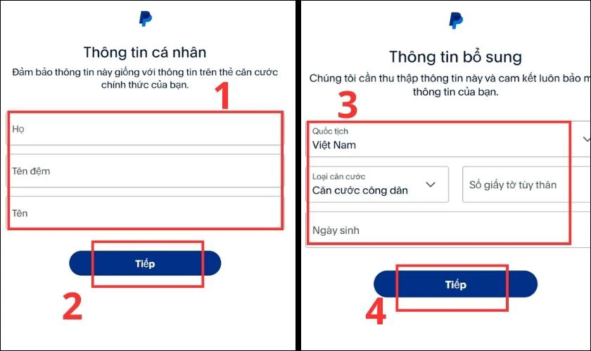 Điền thông tin cá nhân theo yêu cầu