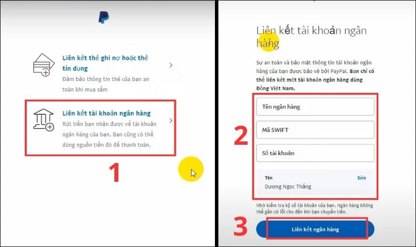 Tại đây, bạn chọn Liên kết tài khoản ngân hàng