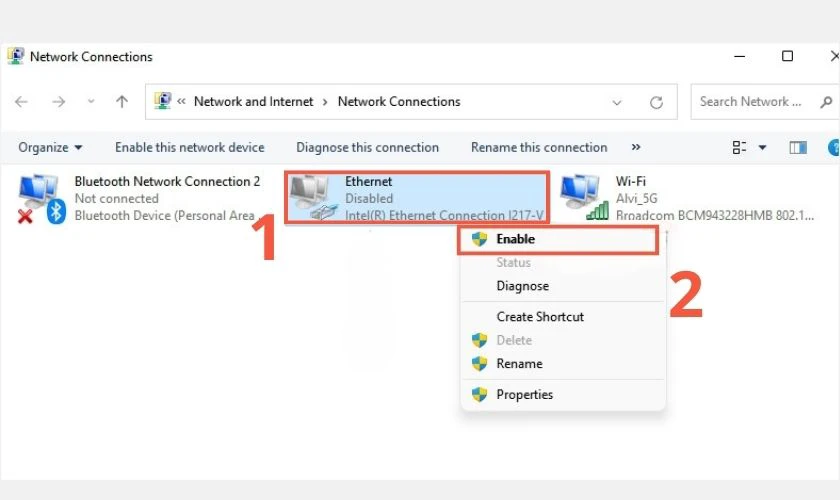 Bật lại Ethernet nếu đang bị Disable