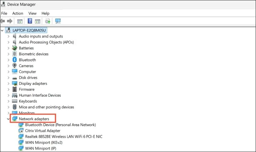 Kiểm tra card LAN trong Device Manager