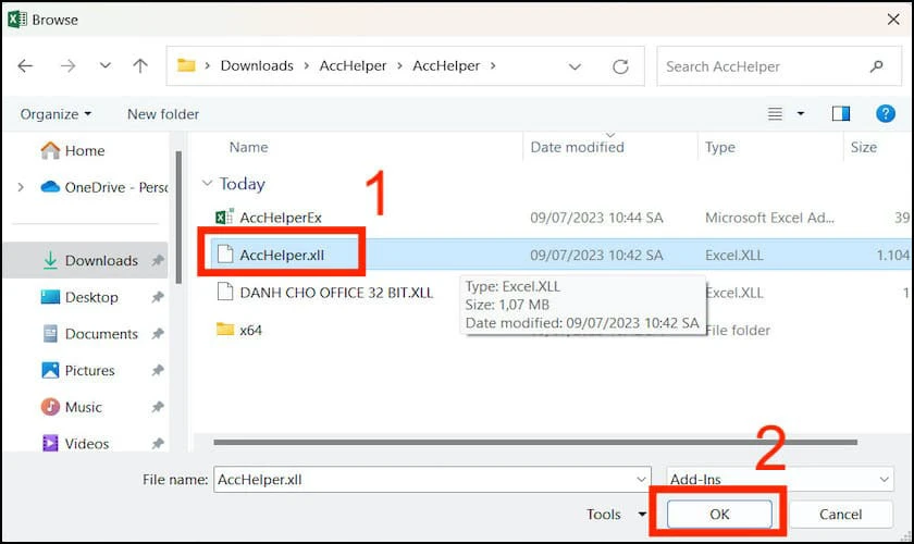 Tìm và chọn file AccHelper vừa được giải nén sau đó nhấn Ok