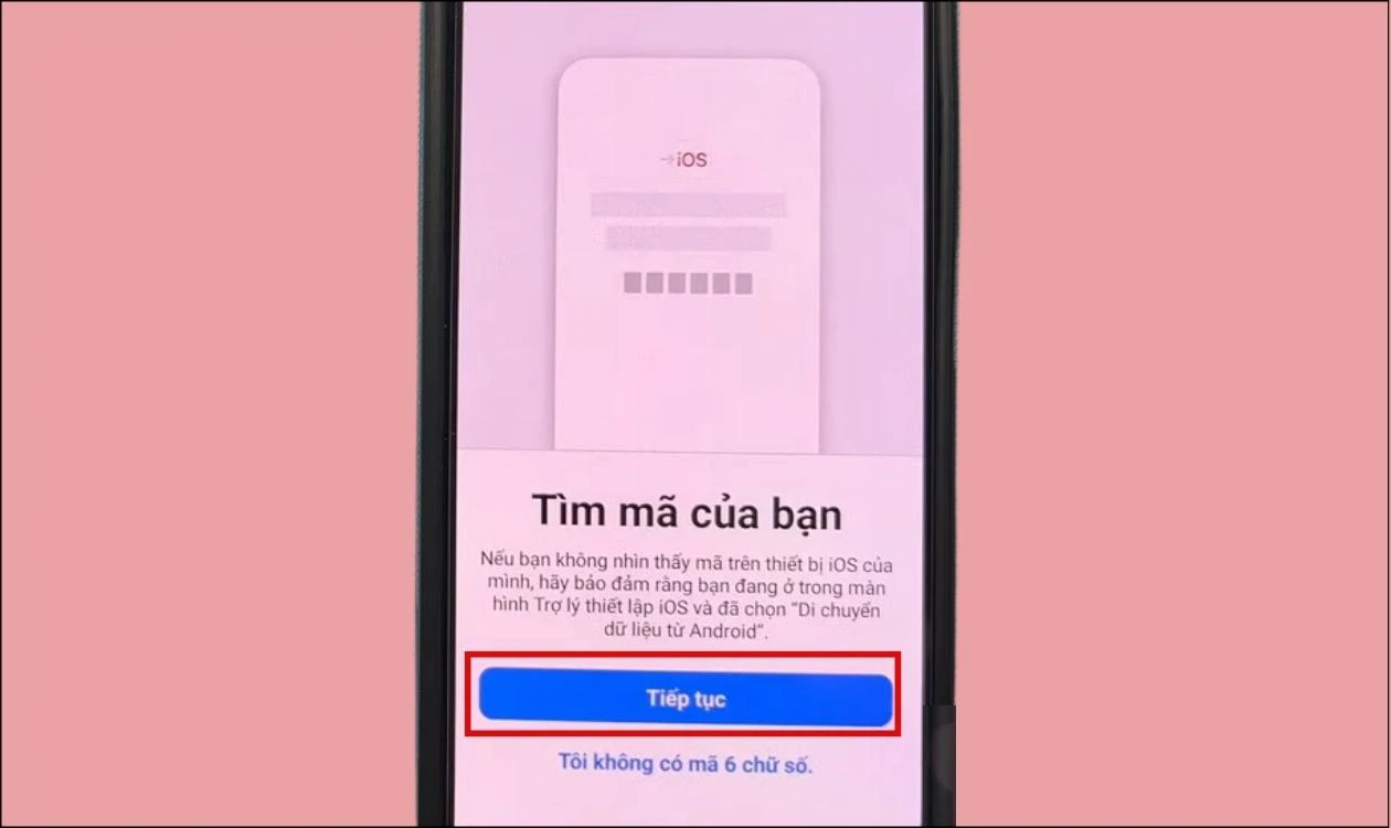 Bấm tiếp tục để thực hiện sao ch&eacute;p h&igrave;nh ảnh từ Android sang iPhone