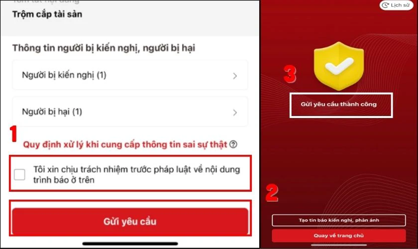 Gửi phản &aacute;nh lừa đảo qua VNeID