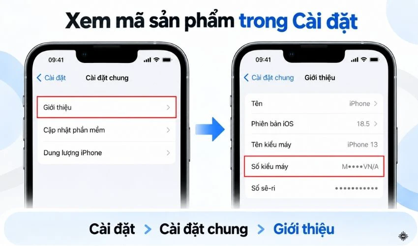 Đối chiếu mã model trong Cài đặt