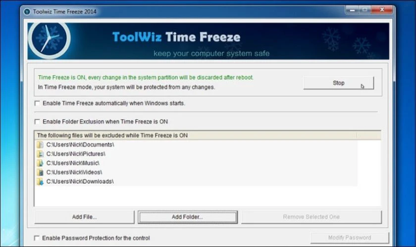 Phần mềm ToolWiz Time Freeze