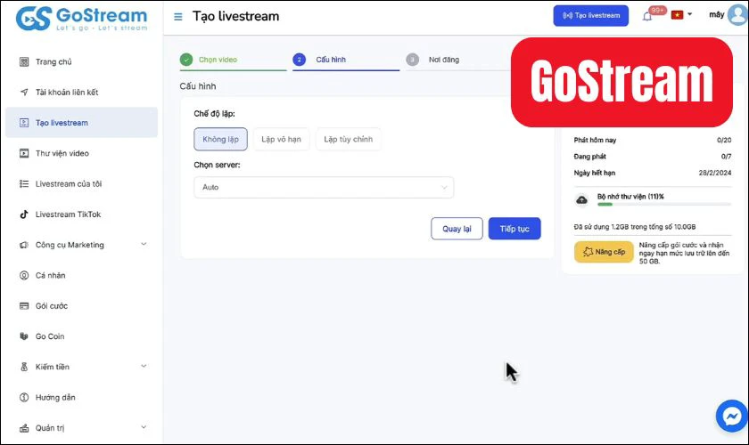 GoStream l&agrave; phần mềm hỗ trợ livestream Facebook với nhiều định dạng video