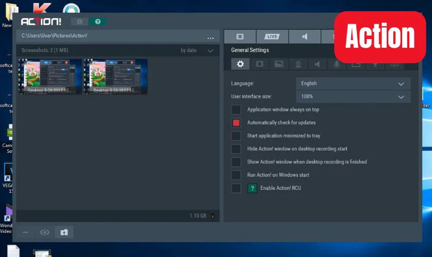 Action l&agrave; phần mềm livestream dễ sử dụng