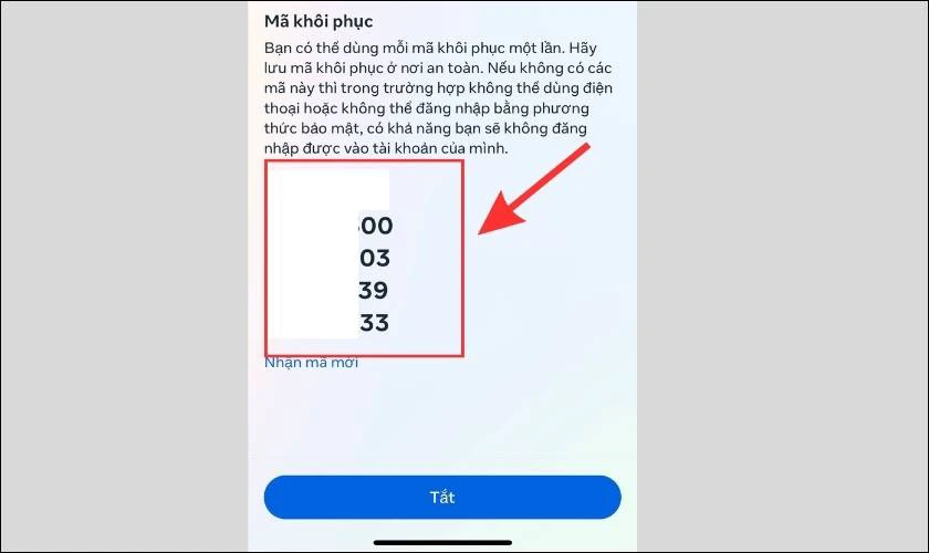 Khi n&agrave;y Facebook sẽ gửi đến bạn một d&atilde;y c&aacute;c m&atilde; số