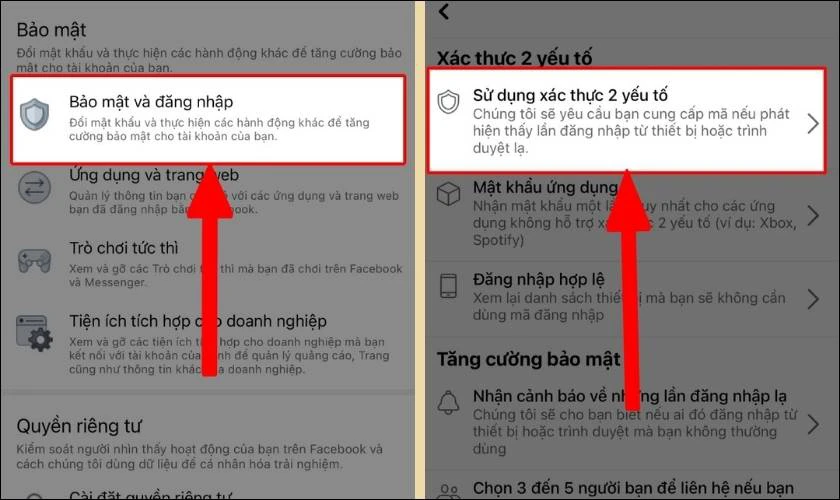 Chọn Bảo mật v&agrave; đăng nhập