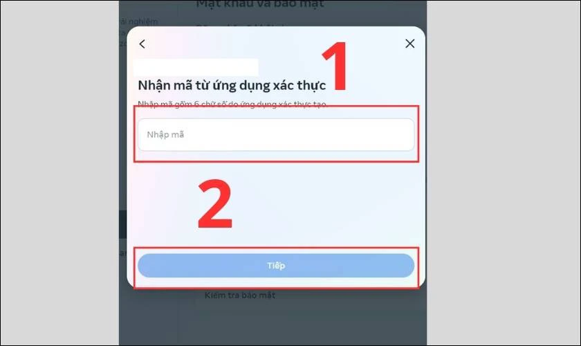 Bạn nhập m&atilde; đấy v&agrave;o Facebook v&agrave; nhấn Tiếp
