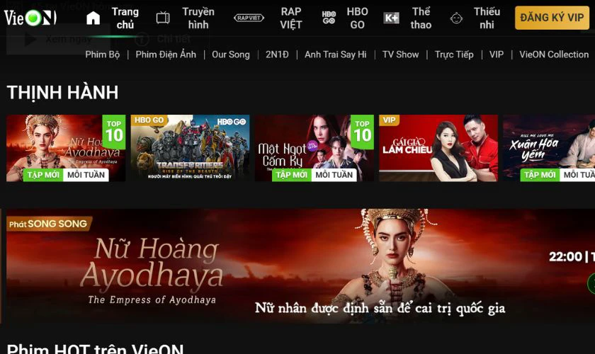 VieON cung cấp nhiều bộ phim đa dạng thể loại như phim truyền hình, phim điện ảnh