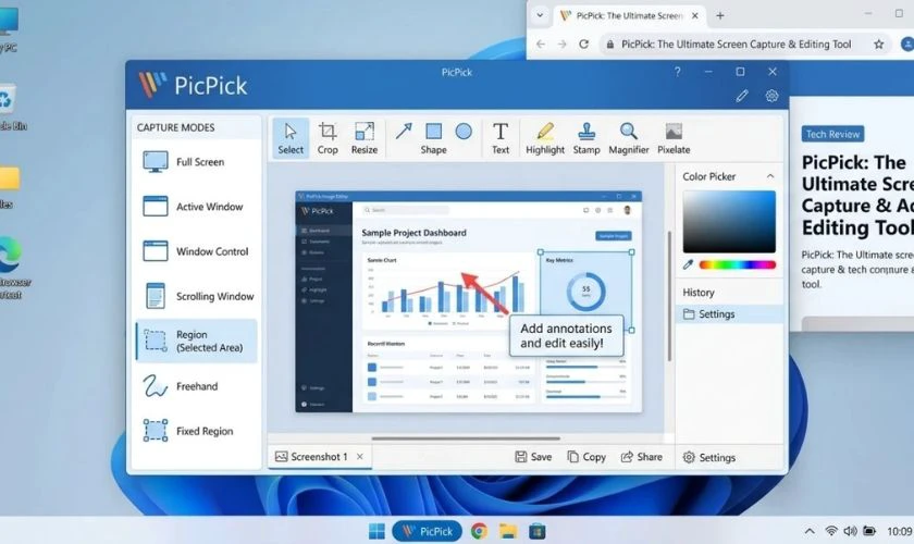 PicPick là phần mềm chụp màn hình dành cho máy tính Windows