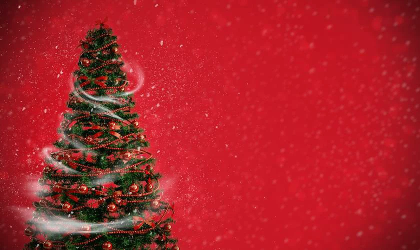 Ph&ocirc;ng nền c&acirc;y th&ocirc;ng Noel đỏ rực
