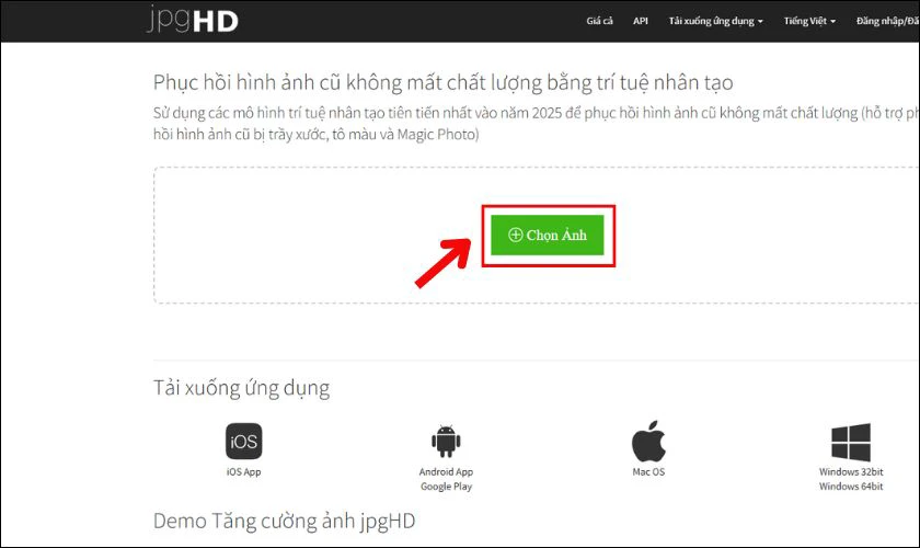 Nhấp vào nút Chọn ảnh hoặc kéo thả ảnh cũ bạn muốn phục hồi vào vùng chỉ định