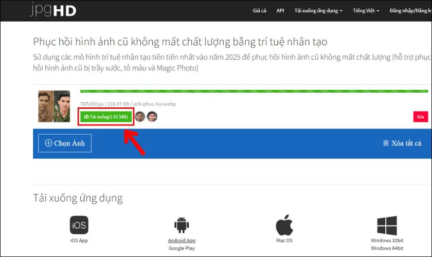 Cách phục hồi ảnh cũ online bằng AI với jpgHD