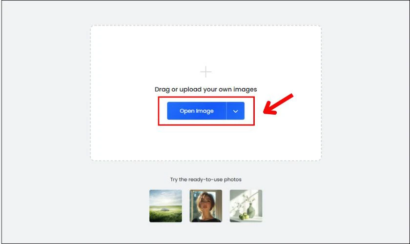 Nhấp vào nút Open image để chọn và tải ảnh cũ bạn muốn phục hồi