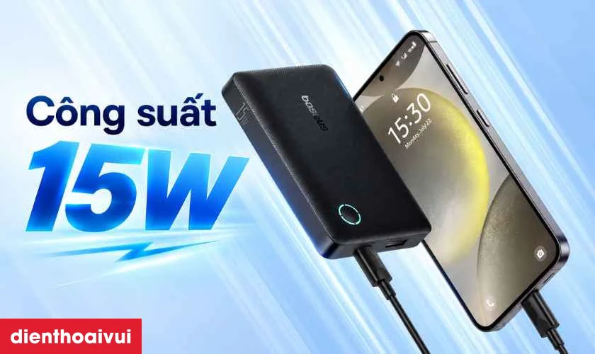 Công suất 15W trên pin Baseus FP11 hỗ trợ sạc điện thoại ra sao?