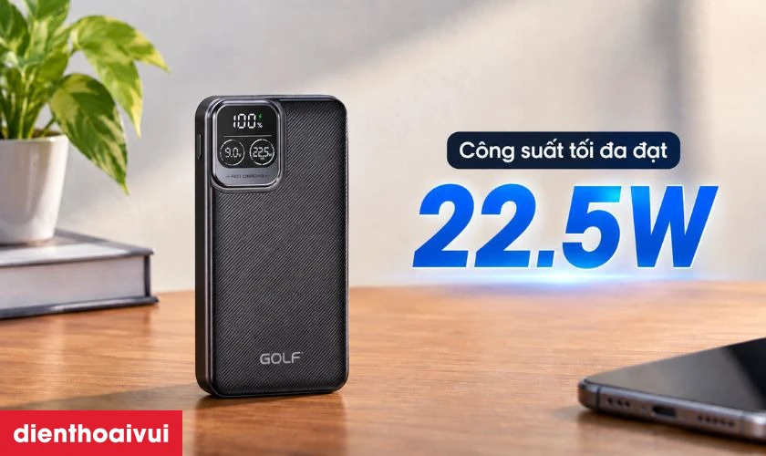 Công suất 22.5W của pin Golf P51 mang lại tốc độ sạc ra sao?