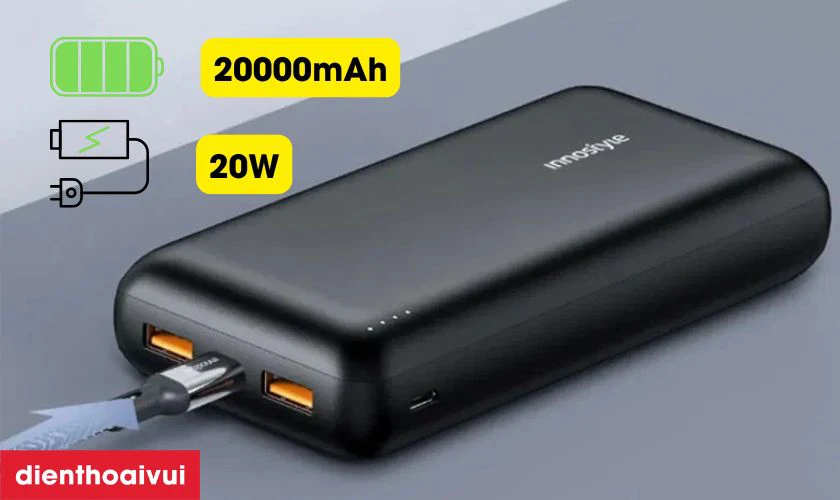 Pin dự phòng Innostyle Powermax PD 20W 20.000mAh có dung lượng lớn