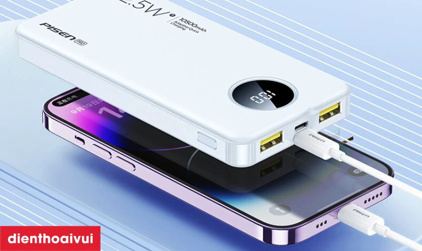 Sạc dự ph&ograve;ng Pisen Pro Power Cube 10.000mAh 22.5W sở hữu 3 cổng sạc ra
