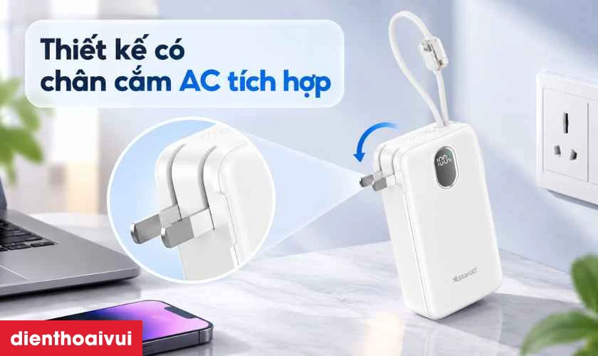Thiết kế c&oacute; ch&acirc;n cắm gi&uacute;p StarGO Gem 2+ sạc trực tiếp ra sao