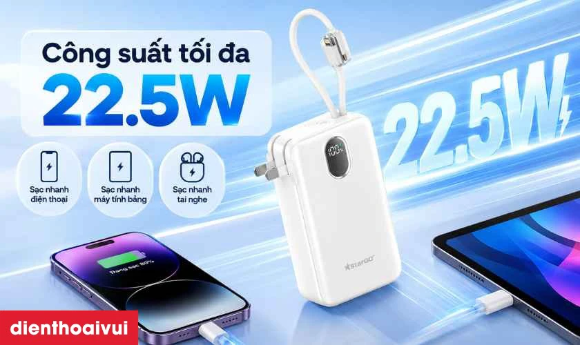 C&ocirc;ng suất 22.5W của StarGO Gem 2+ ph&ugrave; hợp với thiết bị n&agrave;o