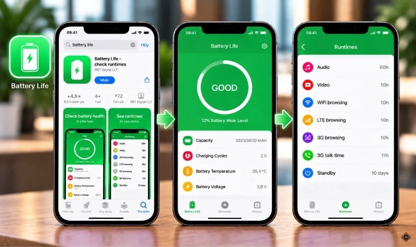 Kiểm tra bằng ứng dụng Battery Life