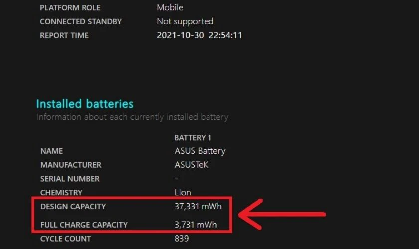 Cuộn xuống v&agrave; điều hướng đến mục Installed batteries