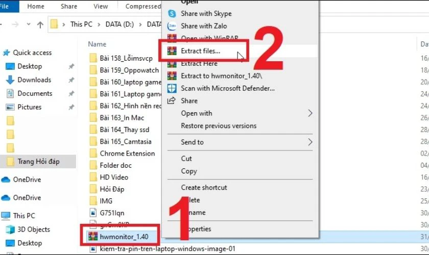 Sau đ&oacute;, click chuột tr&aacute;i chọn Extract files