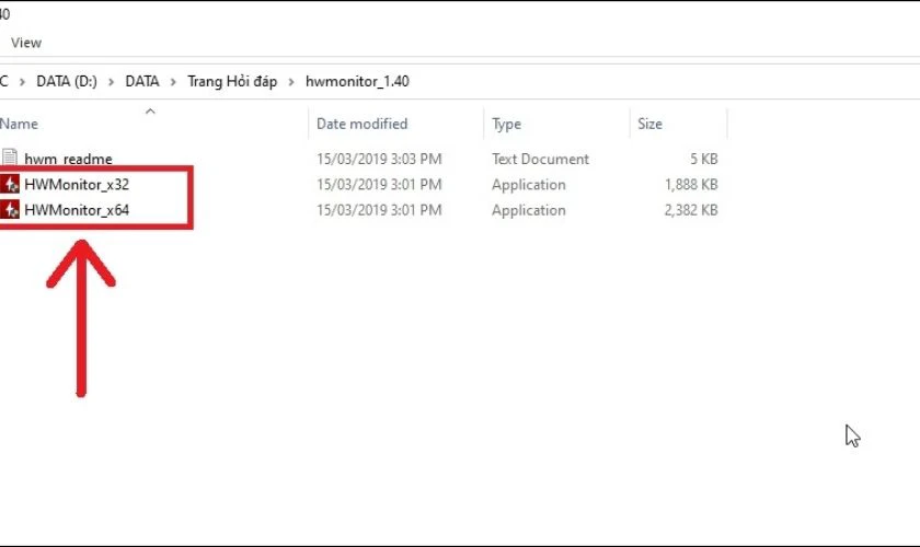 Bạn sẽ đ&uacute;p chuột v&agrave;o tệp HWMonitor_x32 hoặc HWMonitor_x64