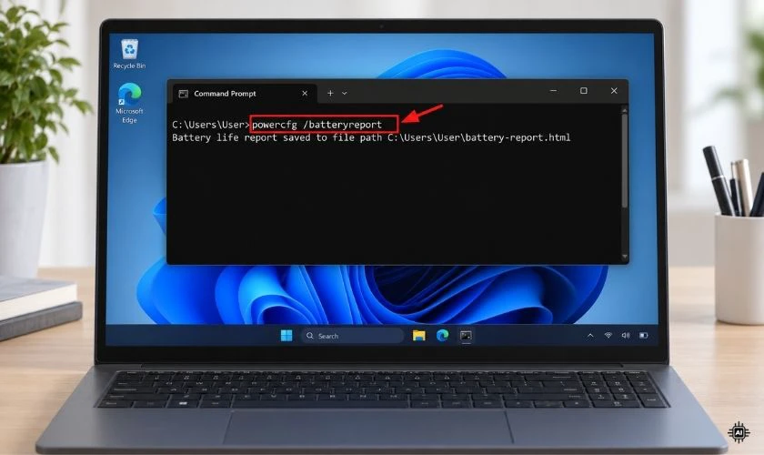 Nhập lệnh sau rồi nhấn Enter: powercfg /batteryreport