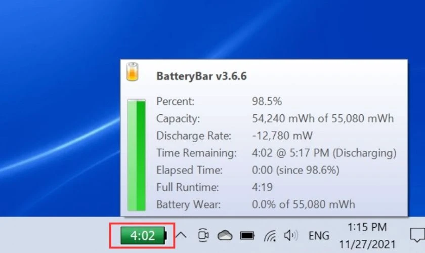 Kiêm tra bằng BatteryBar