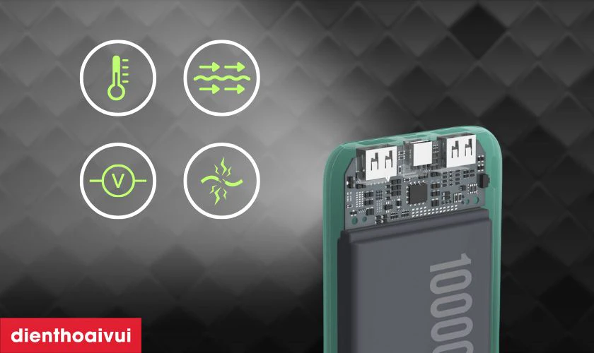 Pin sạc dự ph&ograve;ng Aukey Basix Slim được t&iacute;ch hợp c&ocirc;ng nghệ Aukey Safe-Guard