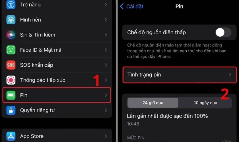Kiểm tra thêm Tình trạng pin trong Cài đặt, chọn Pin > Tình trạng pin