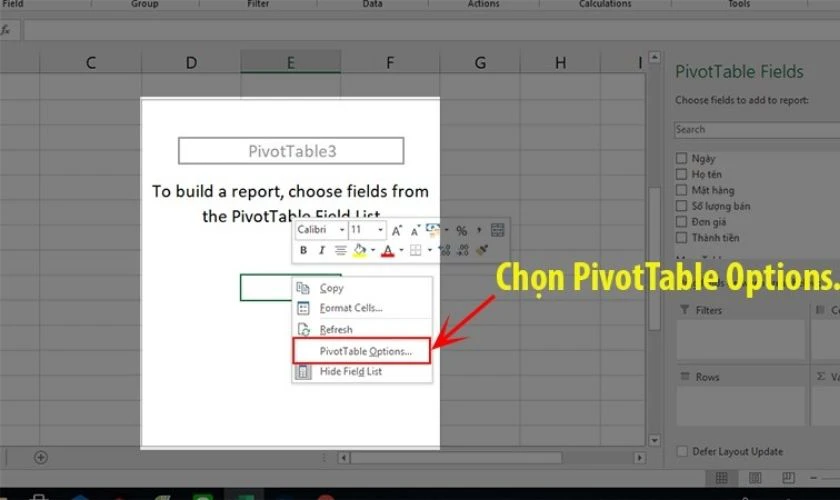 Sau đ&oacute; chọn PivotTable Options