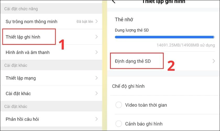 C&agrave;i đặt lưu trữ thẻ nhớ tr&ecirc;n camera Yoosee