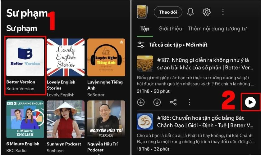 Nhấn vào series podcast