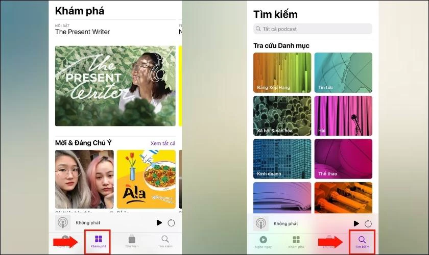 Nhấn chọn tab Khám phá hoặc Tìm kiếm