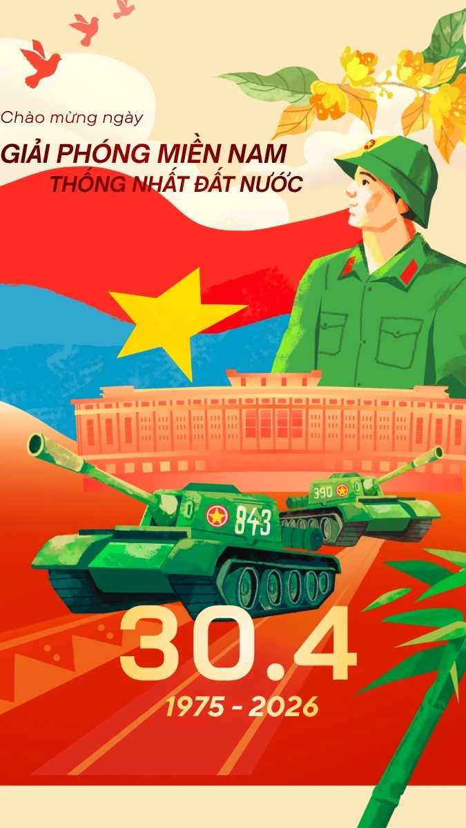 Layout poster mừng 30/4 phong cách hiện đại