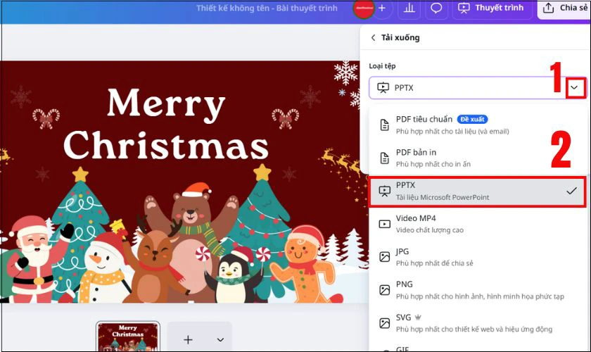 Bấm vào mũi tên ở mục Loại tệp, chọn vào mục PPTX