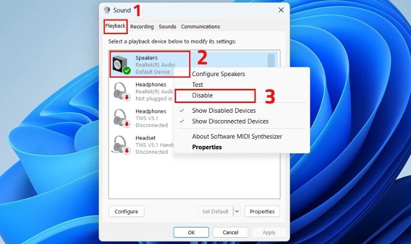 Sửa lỗi cắm tai nghe vào máy tính nhưng vẫn nghe loa ngoài trên Win 11