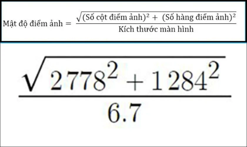 C&ocirc;ng thức t&iacute;nh mật độ điểm ảnh PPI tham khảo