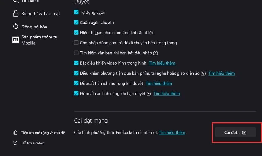 Bạn k&eacute;o xuống dưới rồi chọn C&agrave;i đặt Proxy