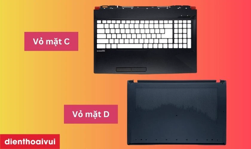 Mặt vỏ C và D nằm ở vị trí nào trên laptop