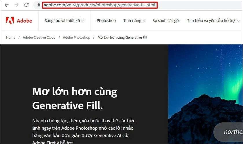 truy cập đường link d&ugrave;ng thử Photoshop Generative Fill